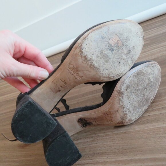 CHLOE Lauren Scalloped Ankle Strap Suede Block Heel Shoes Academia - Size US 7.5 - Picture 15 of 15